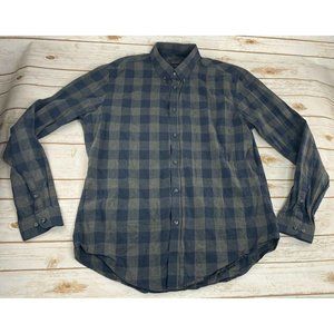 Men's Zara Plaid Cotton Shirt Blue Gray Slim Fit D